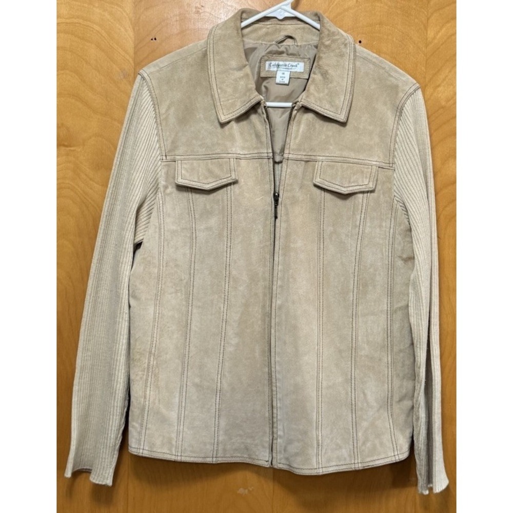 Coldwater Creek Women Sweater/Jacket Suede Full Zip Western Beige Sz 14‎